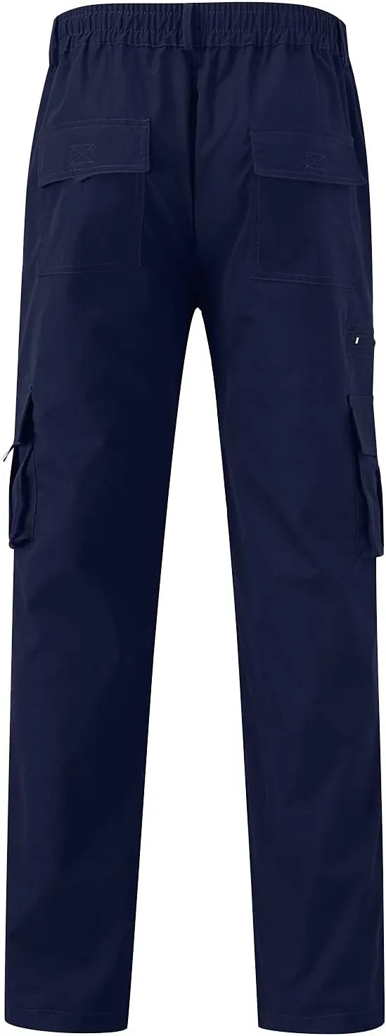 Men's Combat Cargo Pants Casual Linen Stretch Elastic Waist Pant Sweatpant Joggers Baggy Running Sports