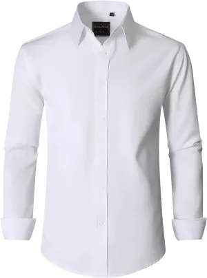 Men's Dress Shirts Stretch Wrinkle Free Formal Long Sleeve Shirts Business Casual Button Down Shirt
