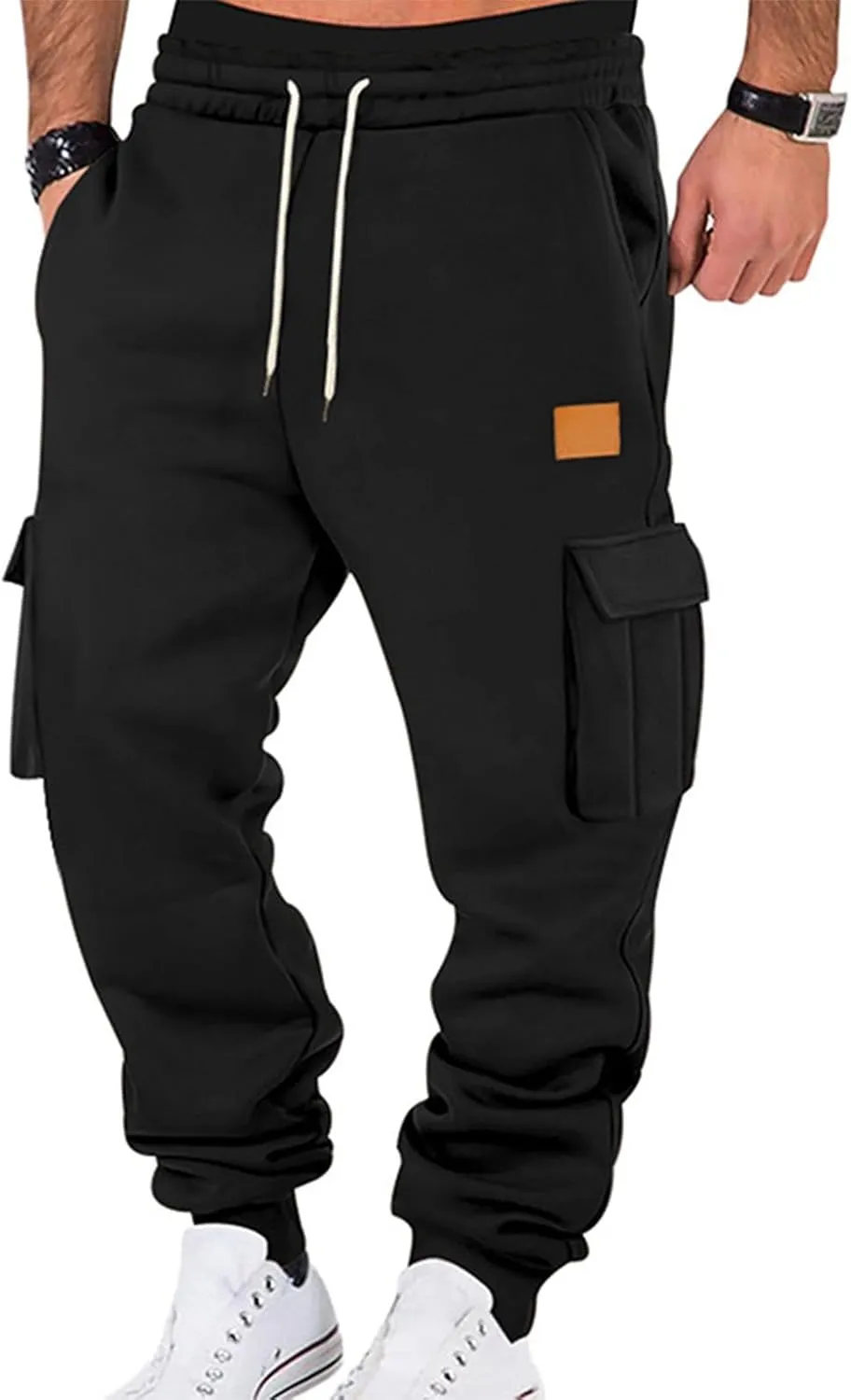 Mens Fleece Cargo Mens Slim Fit Cargo Pants Long Pants Fitness Pants Outdoor Trend Star Glitter