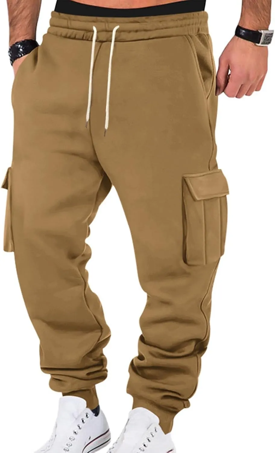 Mens Fleece Cargo Mens Slim Fit Cargo Pants Long Pants Fitness Pants Outdoor Trend Star Glitter