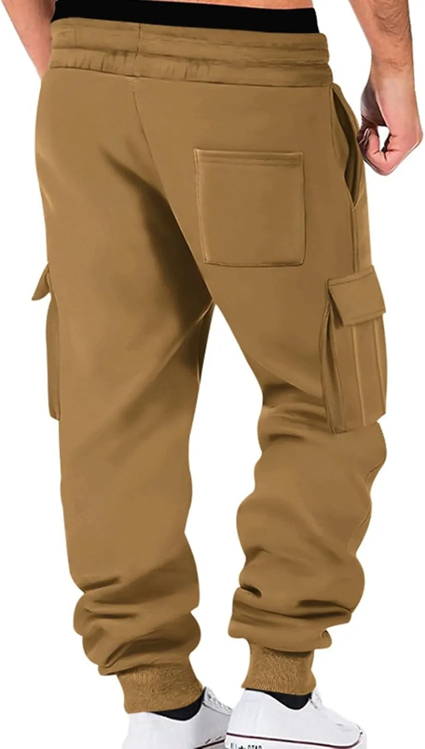Mens Fleece Cargo Mens Slim Fit Cargo Pants Long Pants Fitness Pants Outdoor Trend Star Glitter