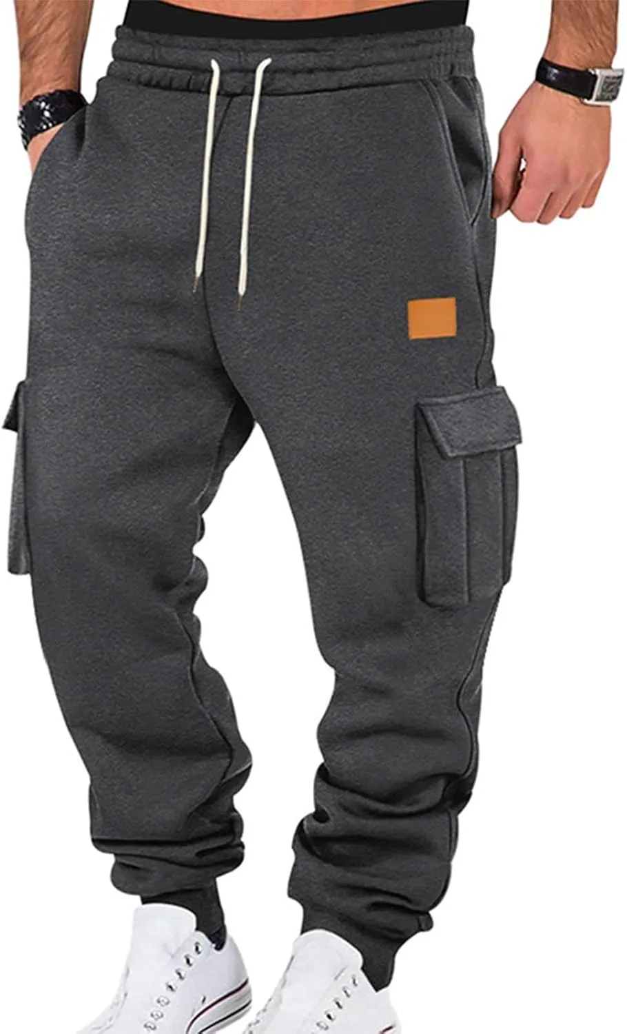 Mens Fleece Cargo Mens Slim Fit Cargo Pants Long Pants Fitness Pants Outdoor Trend Star Glitter