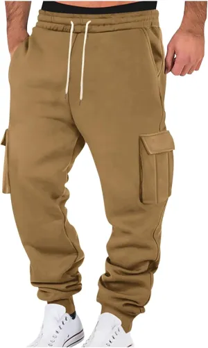 Mens Fleece Cargo Mens Slim Fit Cargo Pants Long Pants Fitness Pants Outdoor Trend Star Glitter