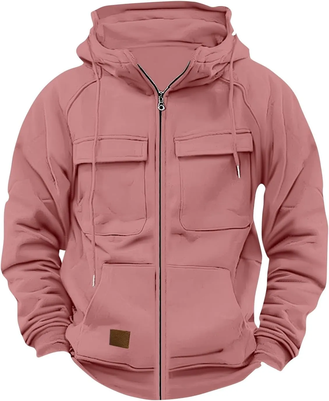 Men's Full-Zip Green Hoodie with Multiple Pockets, Soft Fleece, Adjustable Drawstring Hood, Casual Wear