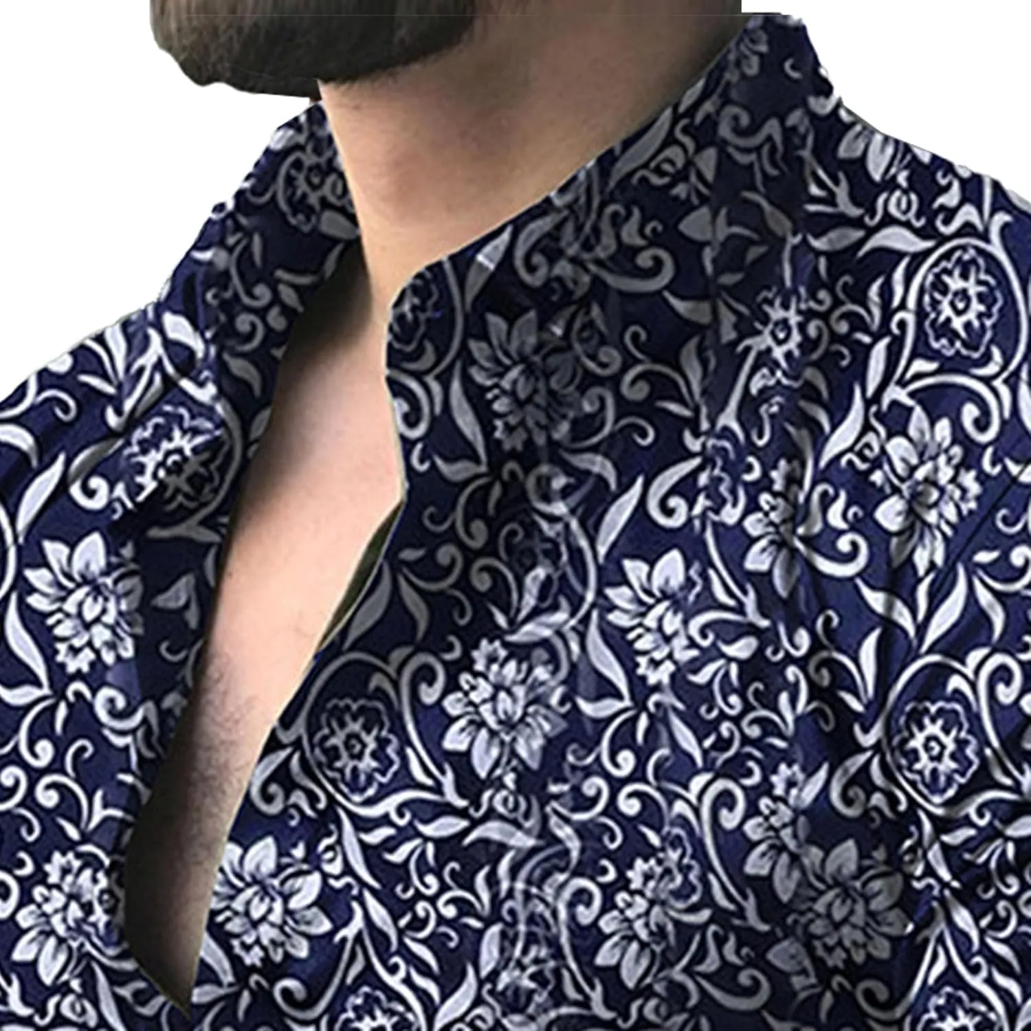 Mens Hawaiian Floral Shirts Slim Fit Long Sleeve Printed Dress Shirt Button Down Tropical Holiday Beach Shirts
