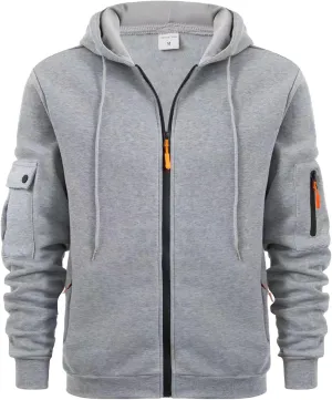 Men's Heavyweight Full Zip Fleece Hoodie Casual Cotton Hooded Fleece Drawstring Hoodies Pullover Sweatshirts