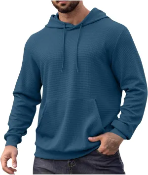 Mens Hooded Sweatshirts Pullover Causal Stylish Solid Long Sleeve Drawstring Gym Hooded Shirt Outdoor Fashion Top Tee