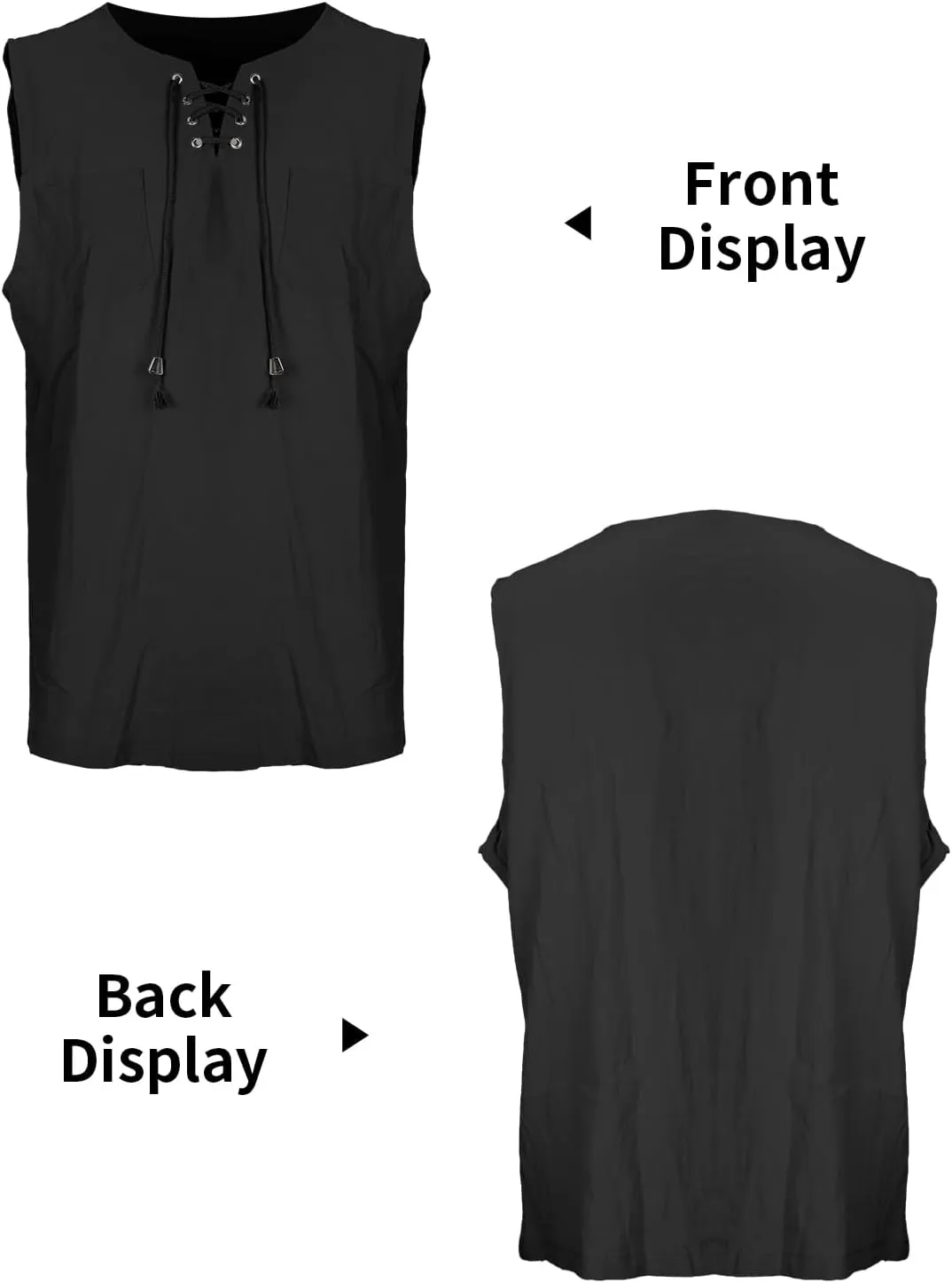 Men's Linen Tank Tops Summer Casual Sleeveless Shirts Lace Up Beach Hippie Tops Bohemian Tunic