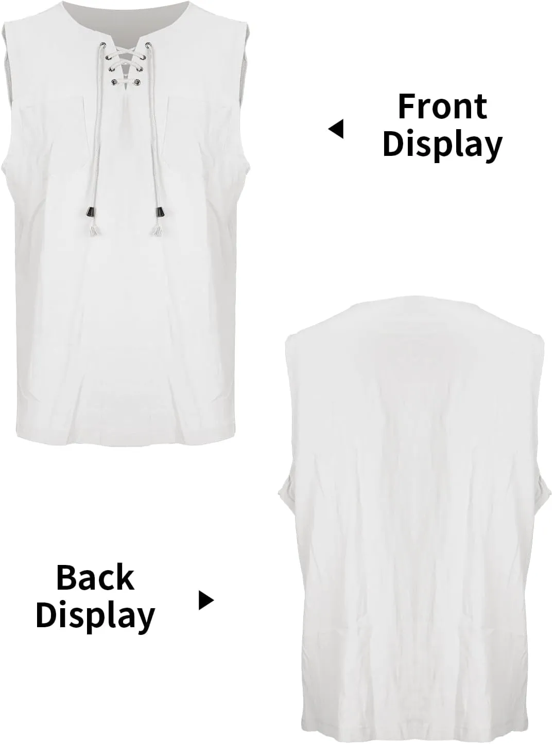 Men's Linen Tank Tops Summer Casual Sleeveless Shirts Lace Up Beach Hippie Tops Bohemian Tunic