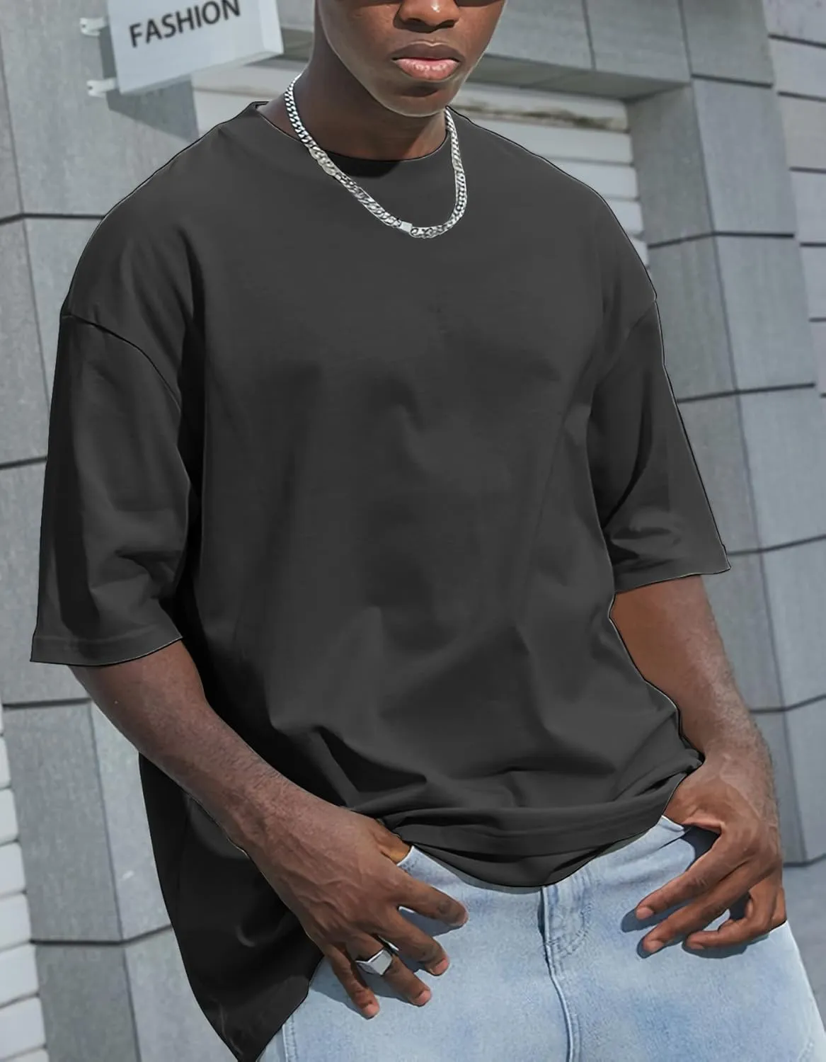 Mens Oversized T Shirts Short Sleeve Cotton Tshirts Heavyweight Streetwear Shirts Crewneck Workout Tees Tops