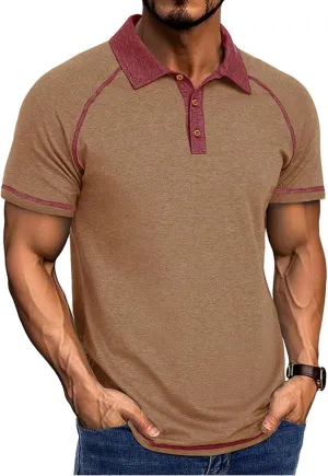 Men's Polo Shirts Short Sleeve Casual Vintage Collared Button Basic Golf Raglan Tee T-Shirts