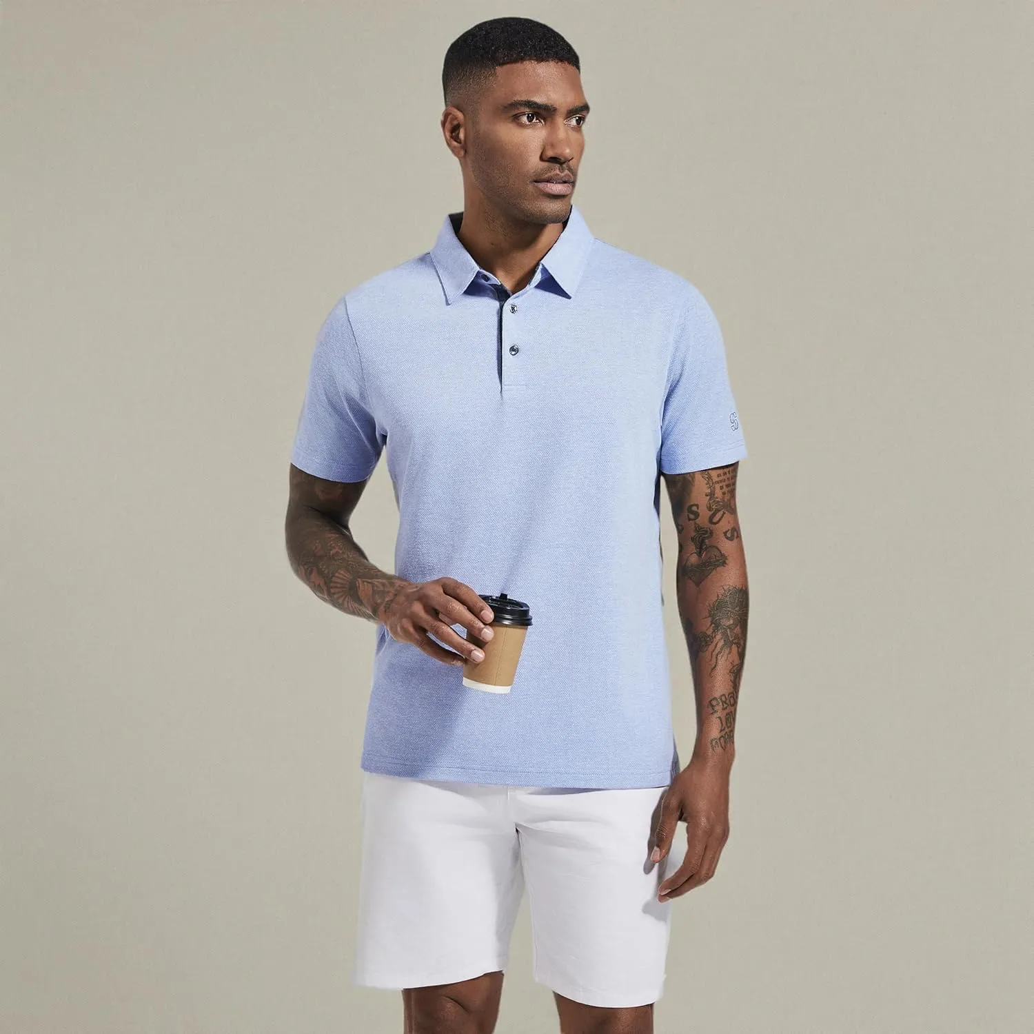 Men's Polo Shirts Short Sleeve Cotton Blend Moisture Wicking Dry Fit Performance Collared Golf Shirts for Men