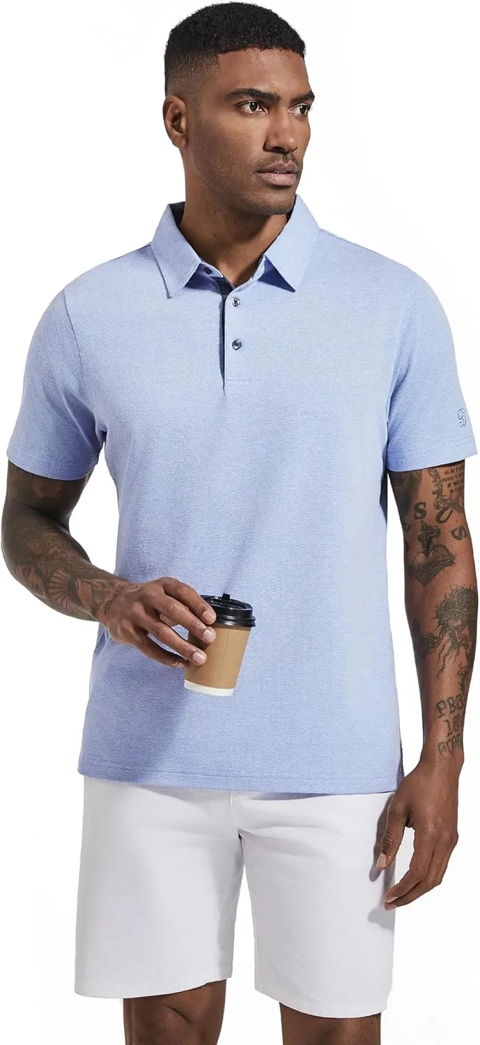 Men's Polo Shirts Short Sleeve Cotton Blend Moisture Wicking Dry Fit Performance Collared Golf Shirts for Men
