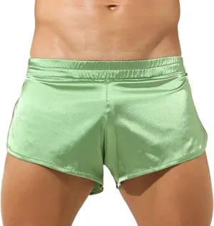 Mens Satin Silk Shorts Sexy Lounge Shorts 3 Inch Comfy Underwear Silky Side Shorts Pajamas Sleepwear with Pouch Liner