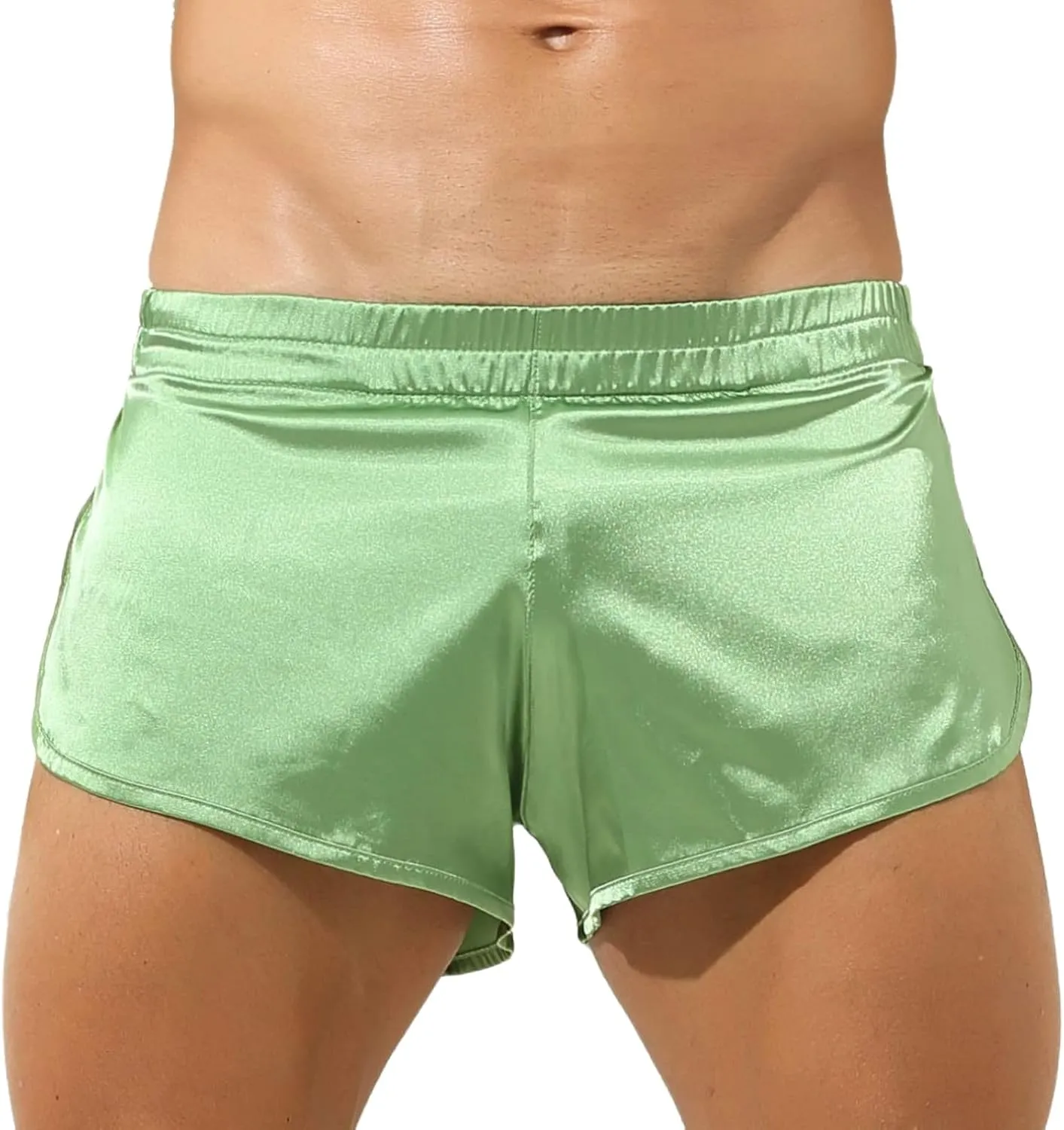 Mens Satin Silk Shorts Sexy Lounge Shorts 3 Inch Comfy Underwear Silky Side Shorts Pajamas Sleepwear with Pouch Liner