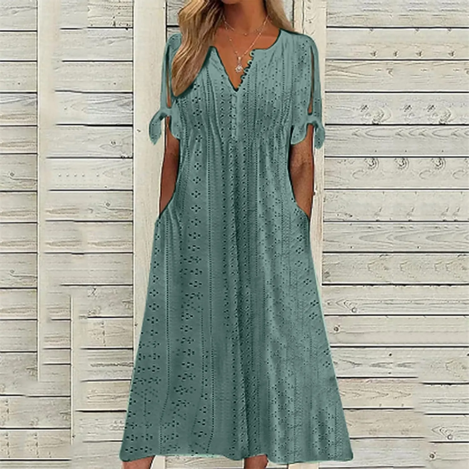 midelxp Summer Long Dresses for Women 2025 Trendy Stretchy Hollow Out Short Sleeve Tshirt Dress Casual Beach Vacation Dress
