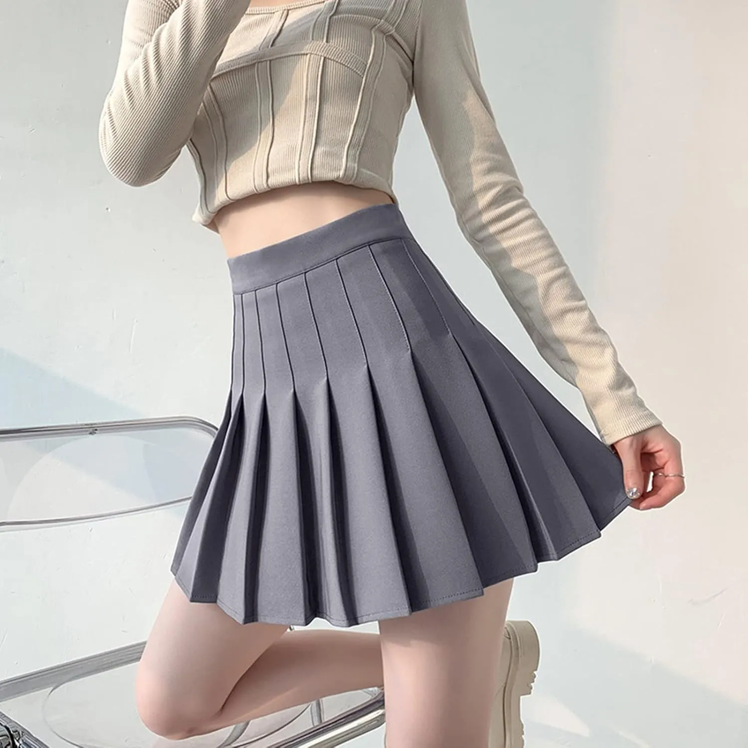 Midi Skirts for Women Solid Basic Skirt A Line Design Skirt Ruffle Layered Pleated Large Swing Half Women Skirts