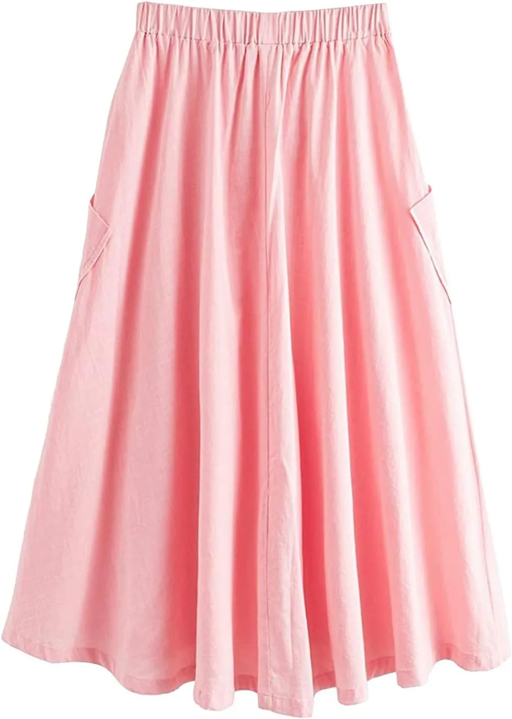 Midi Skirts for Women Summer Drawstring Elastic Waisted Flowy A-Line Swing Pleated Skirt with Pockets