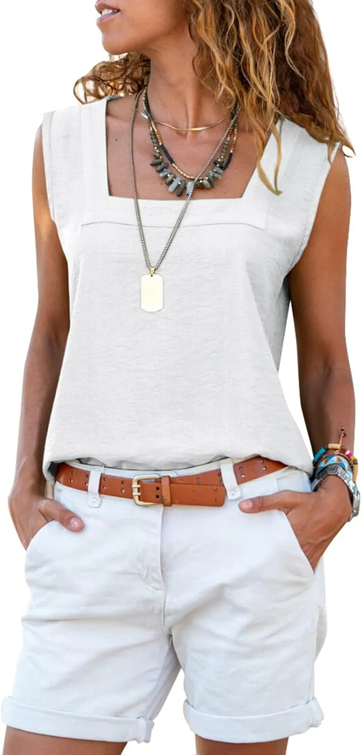 miduo Womens Square Neck Tank Tops Casual Loose Fit Tanks Sleeveless Shirts Blouses