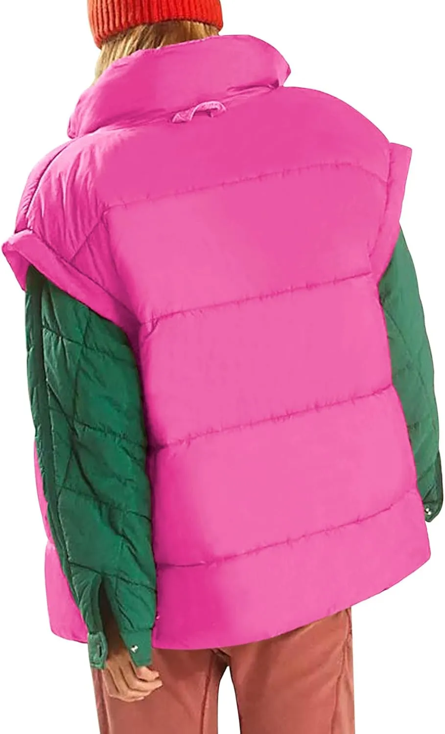 Miladusa Women's Outwear Vest - Stand Collar Lightweight Oversized Zip Bubble Puffer Vest for Women