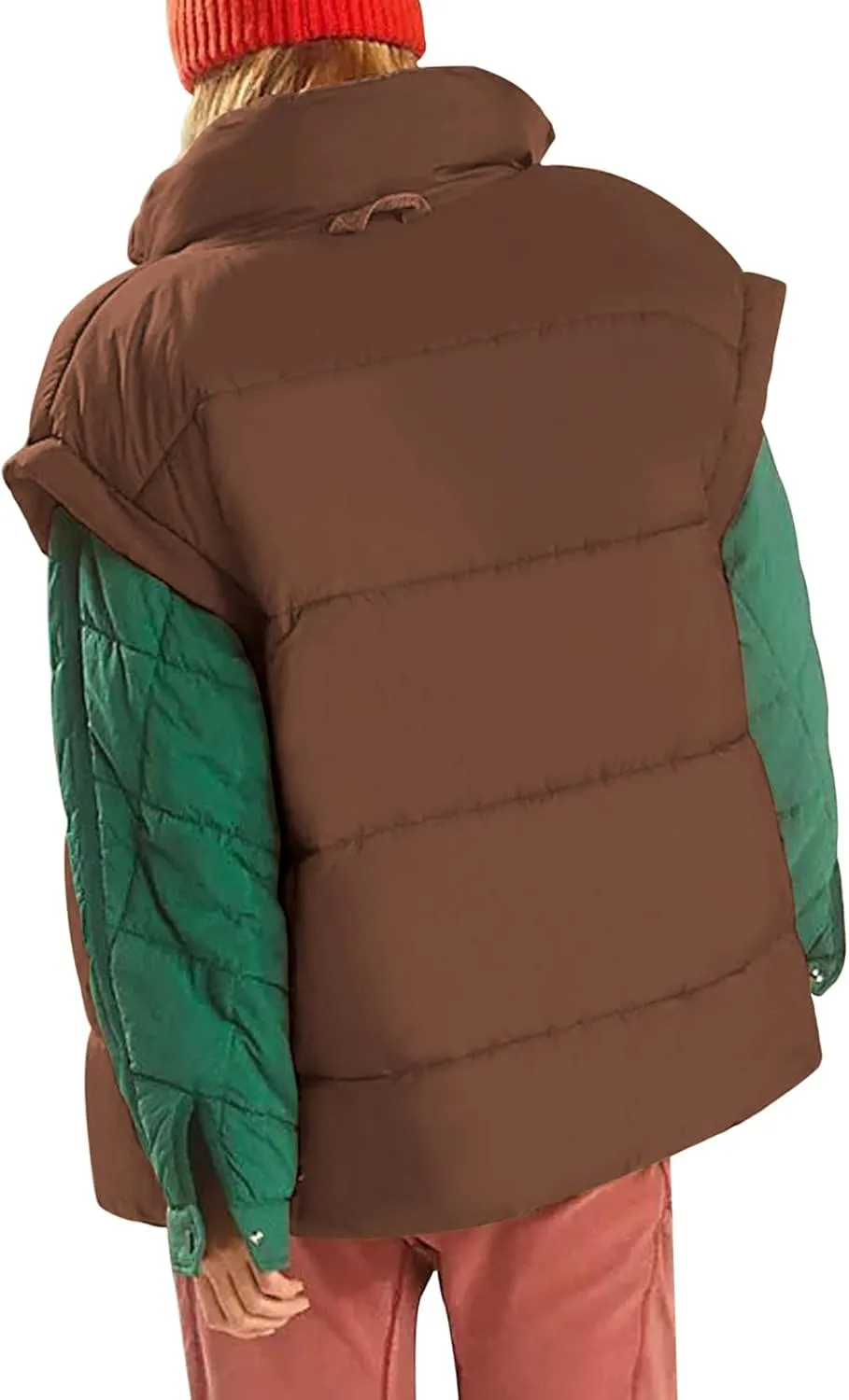 Miladusa Women's Outwear Vest - Stand Collar Lightweight Oversized Zip Bubble Puffer Vest for Women