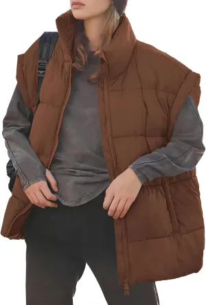 Miladusa Women's Outwear Vest - Stand Collar Lightweight Oversized Zip Bubble Puffer Vest for Women