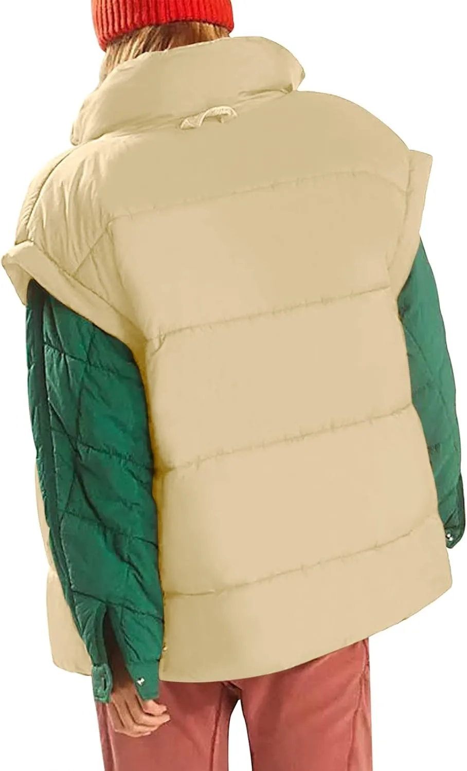 Miladusa Women's Outwear Vest - Stand Collar Lightweight Oversized Zip Bubble Puffer Vest for Women