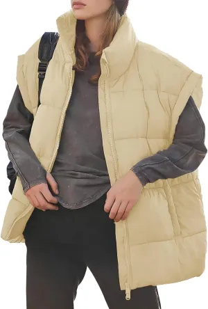 Miladusa Women's Outwear Vest - Stand Collar Lightweight Oversized Zip Bubble Puffer Vest for Women