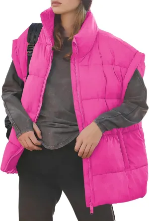 Miladusa Women's Outwear Vest - Stand Collar Lightweight Oversized Zip Bubble Puffer Vest for Women