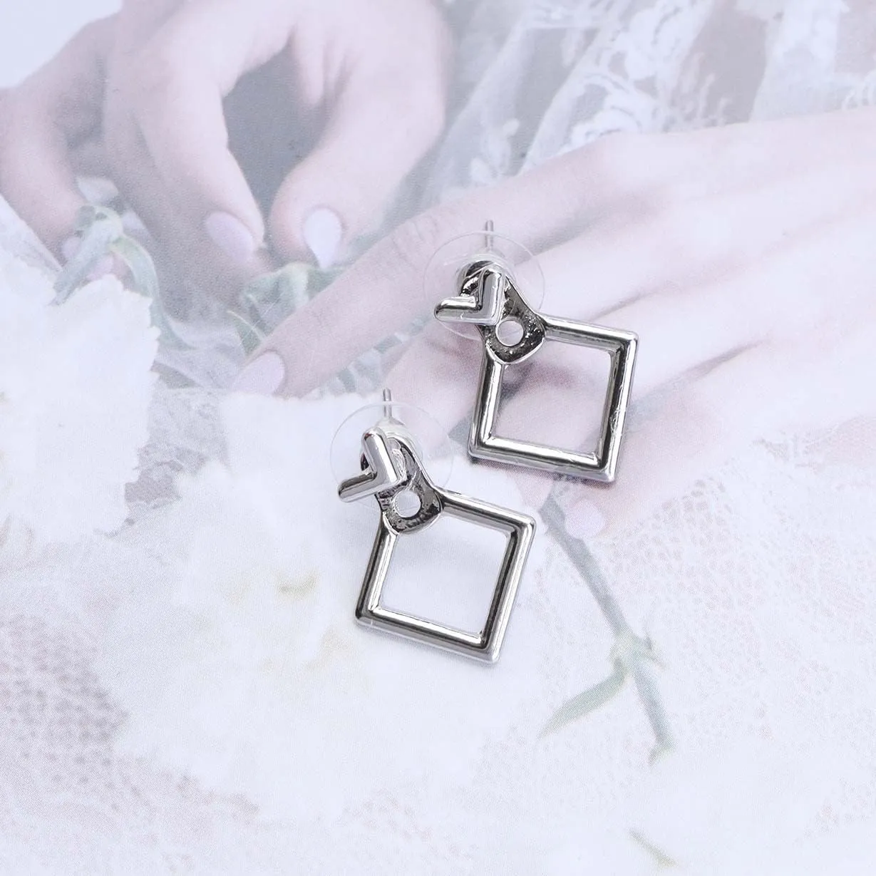 Minimalist Gold Ear Jacket Earrings Rhombus Geometric Ear Studs Hollow Square Front Back Earrings Open Rhombus Earring Jewelry for Women(Gold Geometric 1)