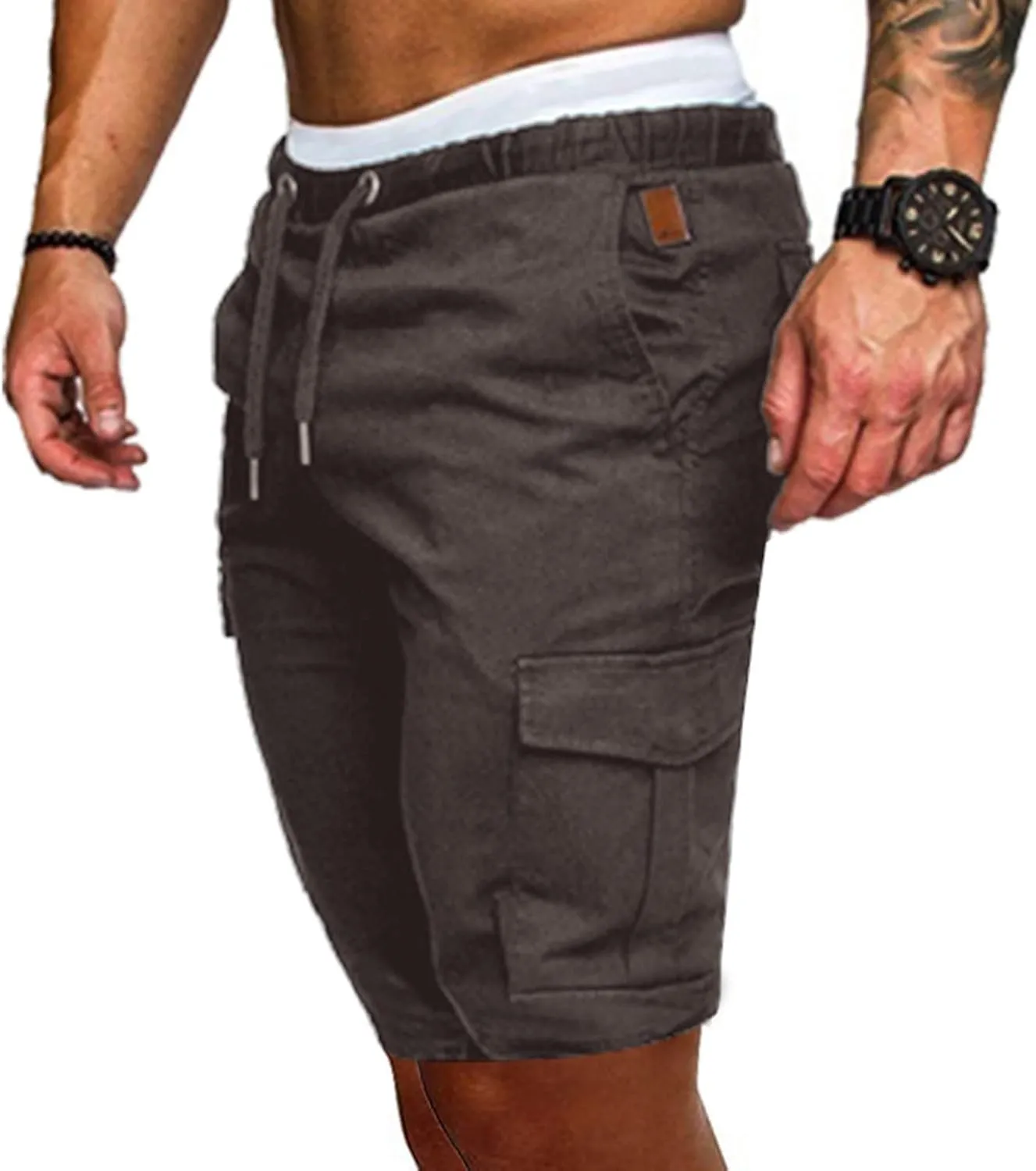 Muscularfit 6 Inch Inseam Shorts Men Cotton Linen Shorts with Pockets Slim Fit Drawstring Elastic Waist Summer Beach Shorts