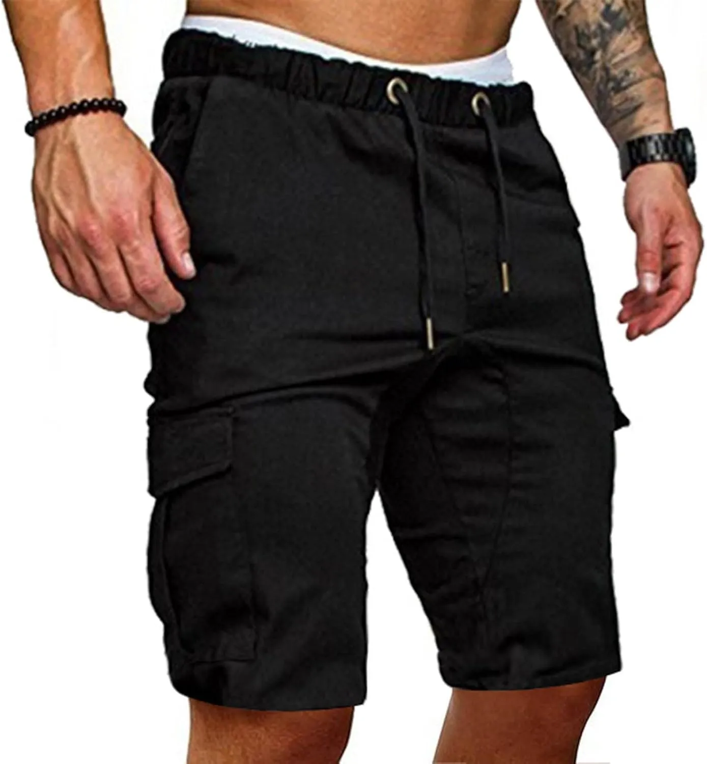 Muscularfit 6 Inch Inseam Shorts Men Cotton Linen Shorts with Pockets Slim Fit Drawstring Elastic Waist Summer Beach Shorts