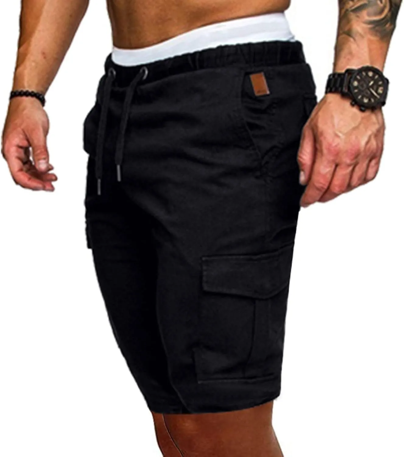 Muscularfit 6 Inch Inseam Shorts Men Cotton Linen Shorts with Pockets Slim Fit Drawstring Elastic Waist Summer Beach Shorts