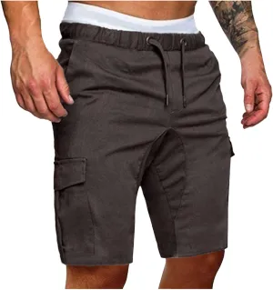 Muscularfit 6 Inch Inseam Shorts Men Cotton Linen Shorts with Pockets Slim Fit Drawstring Elastic Waist Summer Beach Shorts