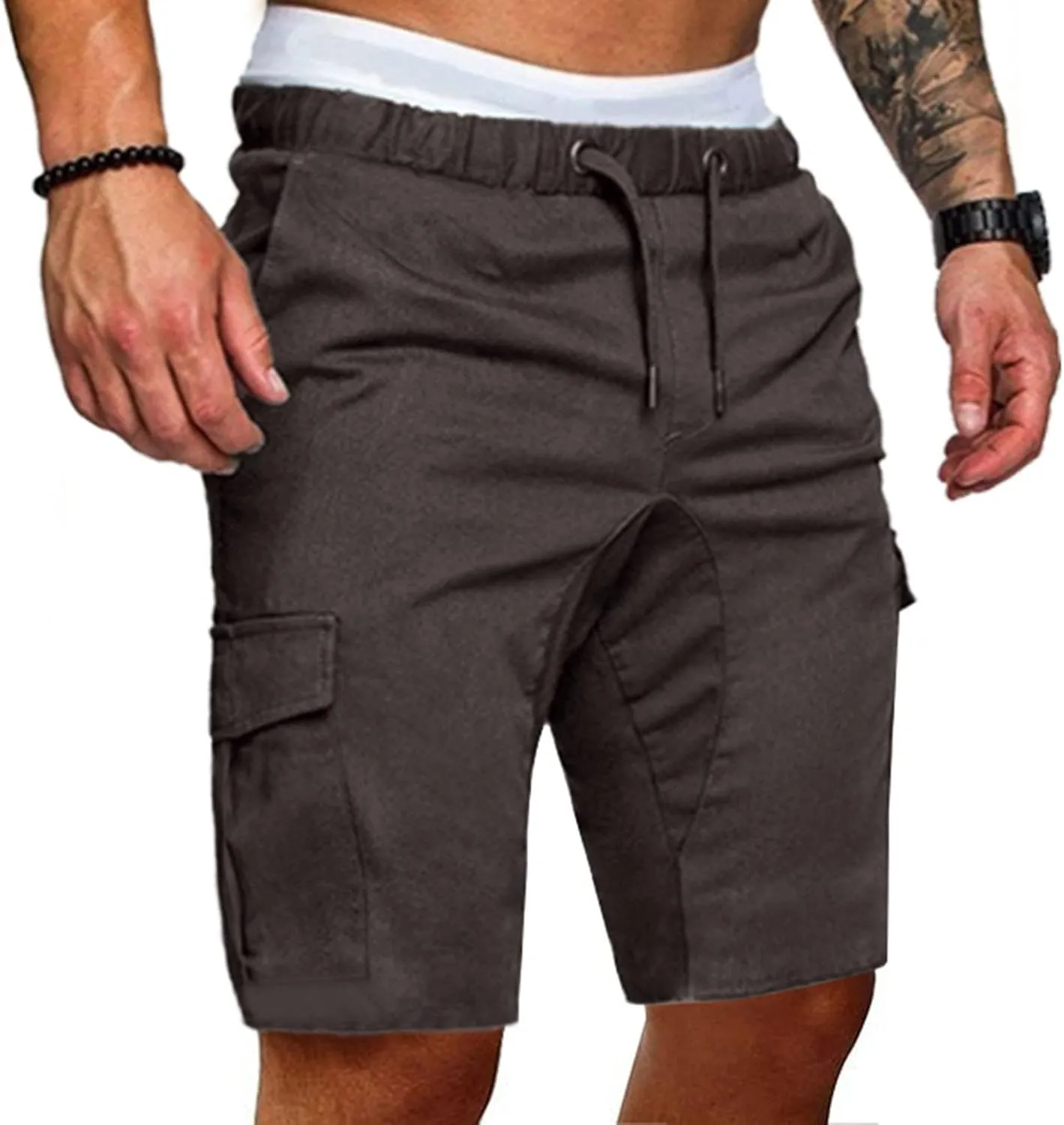 Muscularfit 6 Inch Inseam Shorts Men Cotton Linen Shorts with Pockets Slim Fit Drawstring Elastic Waist Summer Beach Shorts