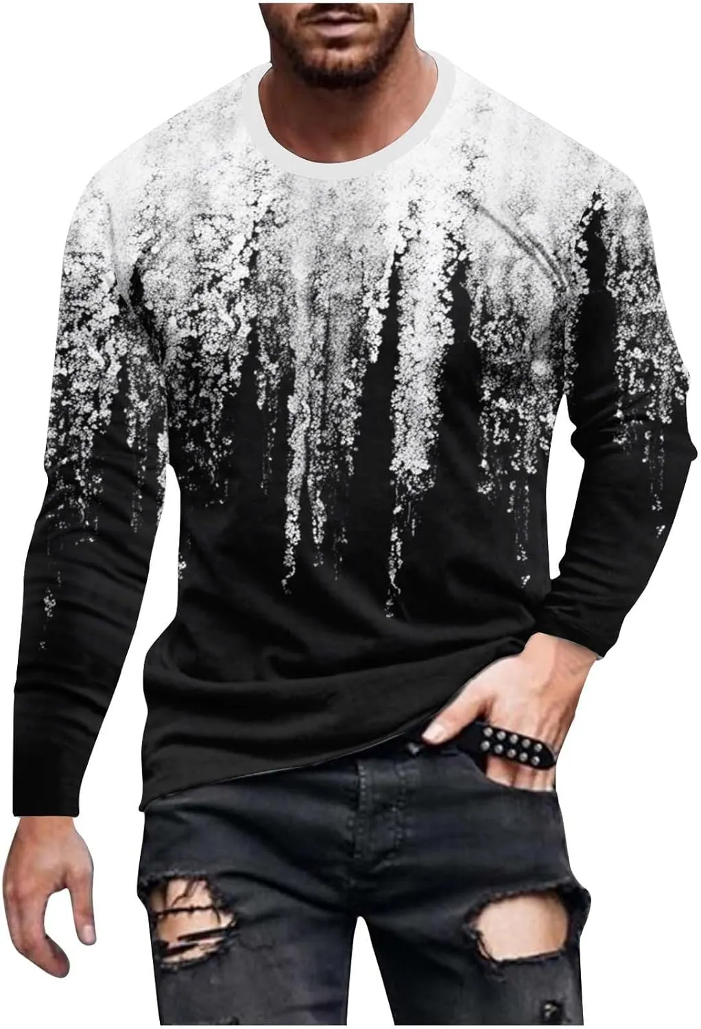 Muscularfit Mens Long Sleeve Shirts Casual Gradient Color Loose Pullover Graphic Tee Shirts Fall Fashion Athletic Sweatshirts