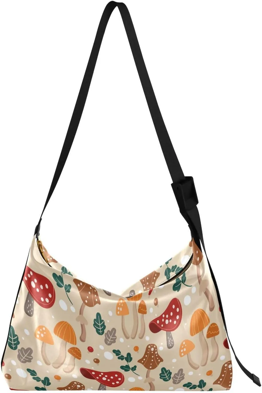 Mushroom Pattern Hobo Crossbody Bags for Women Leather Large Shoulder Bag Cross Body Trendy Womens Tote Bags Handbag for Travel Shopping