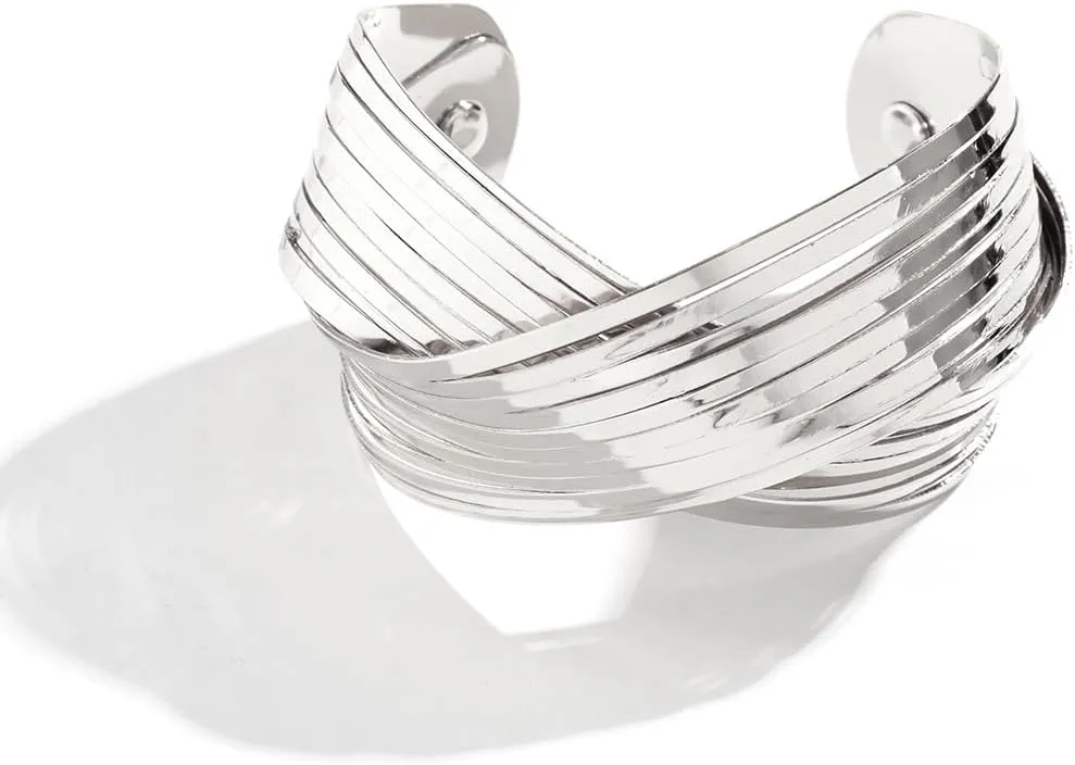 MYANAIL Metal intersecting Thick Wide Cuff Bracelet for Women Open Wide Wire Bracelets Wrist Cuff Wrap Bangle Minimalist Chunky Thick Wide Bracelet