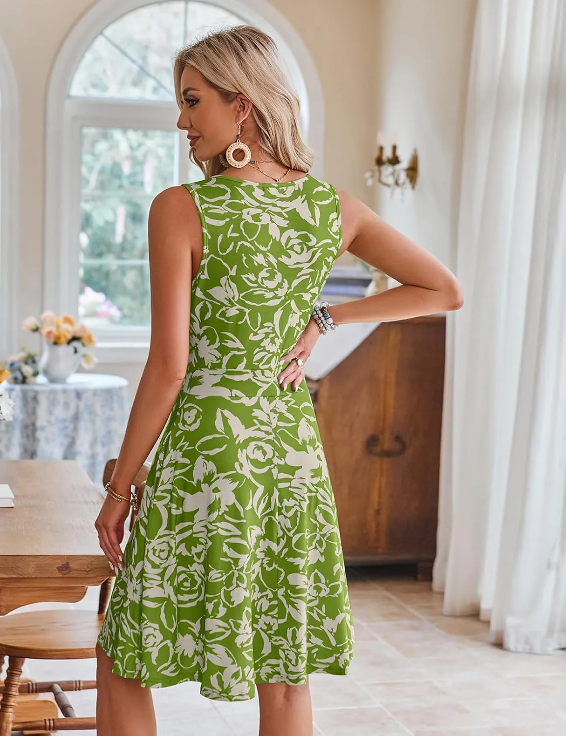 Naggoo Sundresses for Women Summer Casual Faux Wrap V Neck Floral Short Tank Dress with Pockets