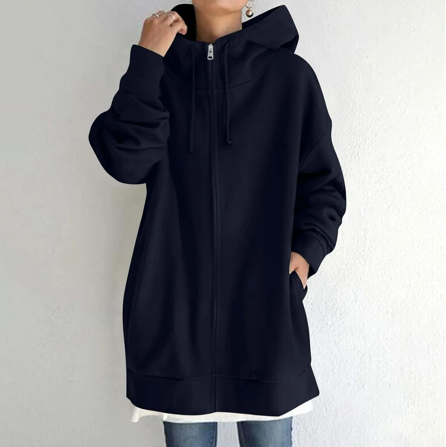NBXNZWF Womens Zip Up Long Hoodies Lightweight Long Sleeve Tunic Hooded Sweatshirt Casual Fall Oversized Jacket With Pockets