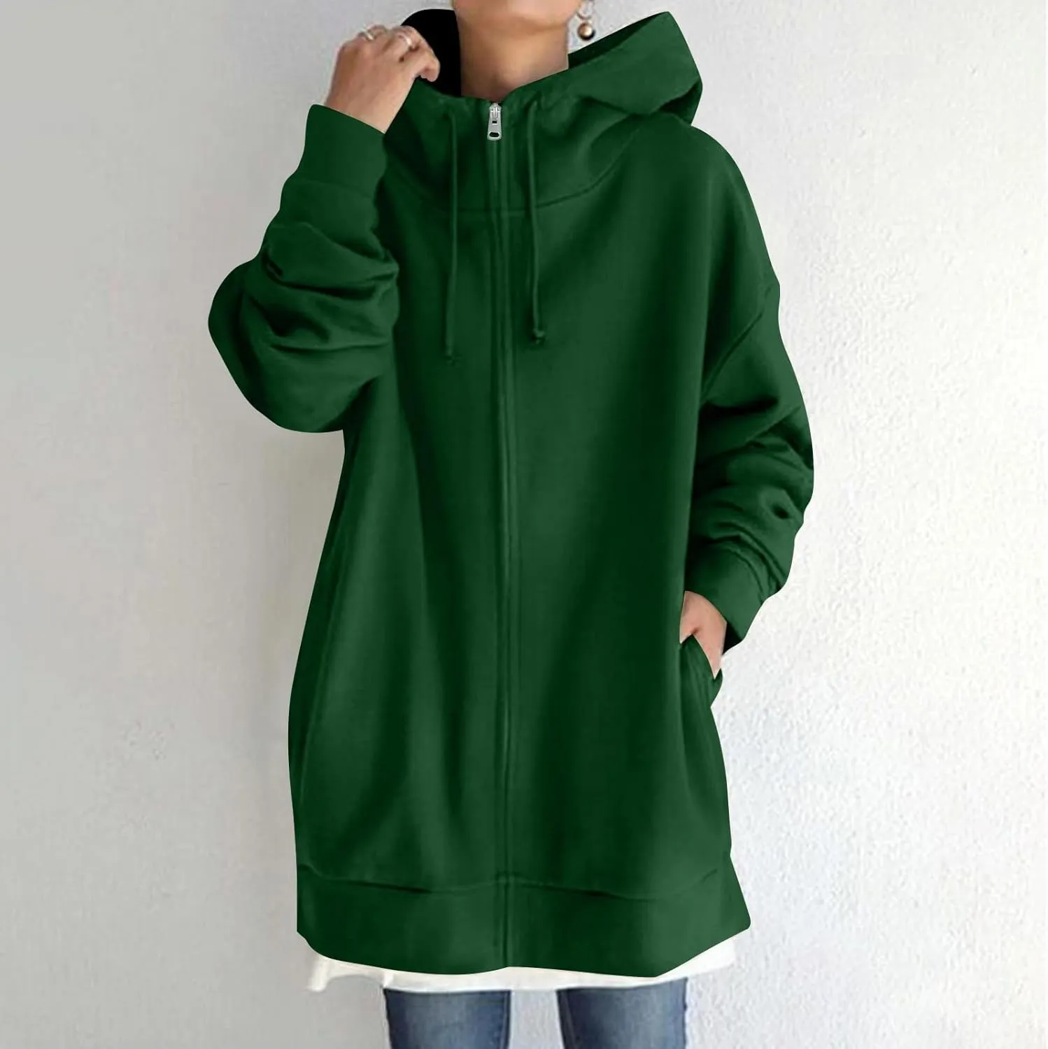 NBXNZWF Womens Zip Up Long Hoodies Lightweight Long Sleeve Tunic Hooded Sweatshirt Casual Fall Oversized Jacket With Pockets