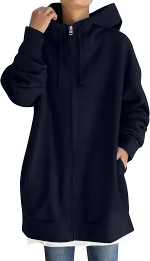 NBXNZWF Womens Zip Up Long Hoodies Lightweight Long Sleeve Tunic Hooded Sweatshirt Casual Fall Oversized Jacket With Pockets