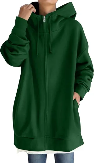 NBXNZWF Womens Zip Up Long Hoodies Lightweight Long Sleeve Tunic Hooded Sweatshirt Casual Fall Oversized Jacket With Pockets