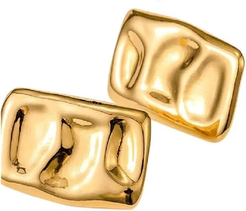 New 2025 Geometric Hammer Grain Pattern Chunky Square Stud Earrings For Women Tarnish Stainless Gold Plated Ear Studs Jewelry Fashion Trendy Accessories Creative Gift