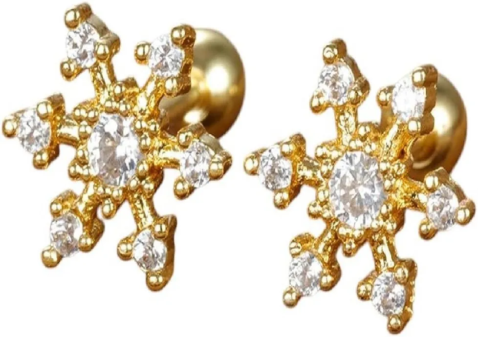 New 2025 Vintage Gold Plated Stainless Flower Cubic Zircon Studs Earring For Women Geometric Cartilage Helix Daith Piercing Jewelry Fashion Trendy Accessories Creative Gift