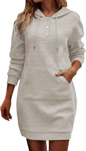 NREALY Trendy Dresses for Women 2024 Hoodie Dress for Women with Pockets Sweatshirt Dresses for Women 2024
