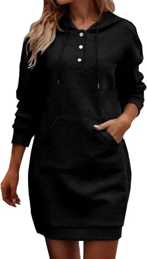NREALY Trendy Dresses for Women 2024 Hoodie Dress for Women with Pockets Sweatshirt Dresses for Women 2024