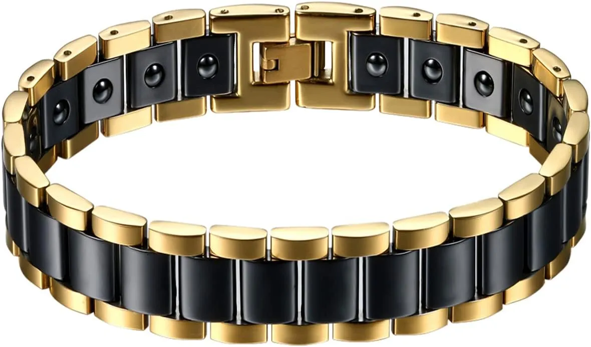 OIDEA Mens Bracelet Gift for Dad Father - 13MM Wide Watch Band Stainless Steel Link Bracelet Two-Tone White Ceramic Bracelet Jewelry with Gift Box, 8.1Inch