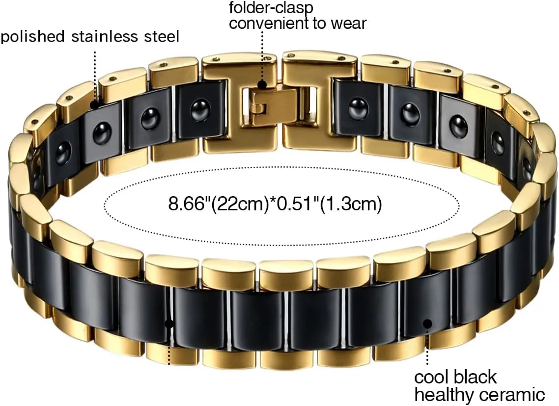 OIDEA Mens Bracelet Gift for Dad Father - 13MM Wide Watch Band Stainless Steel Link Bracelet Two-Tone White Ceramic Bracelet Jewelry with Gift Box, 8.1Inch