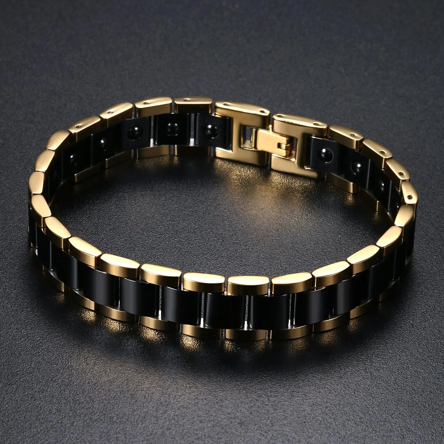 OIDEA Mens Bracelet Gift for Dad Father - 13MM Wide Watch Band Stainless Steel Link Bracelet Two-Tone White Ceramic Bracelet Jewelry with Gift Box, 8.1Inch